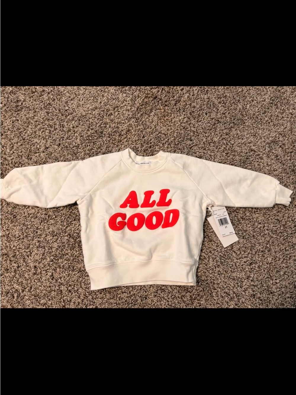 Good American Cream Sweatshirt with Red "ALL GOOD" Graphic